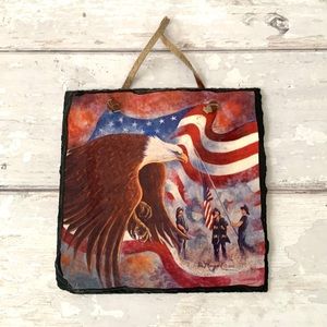 9/11 Memorial Plaque Stone Tablet Wall Hanging Patriotic Bald Eagle America 7in